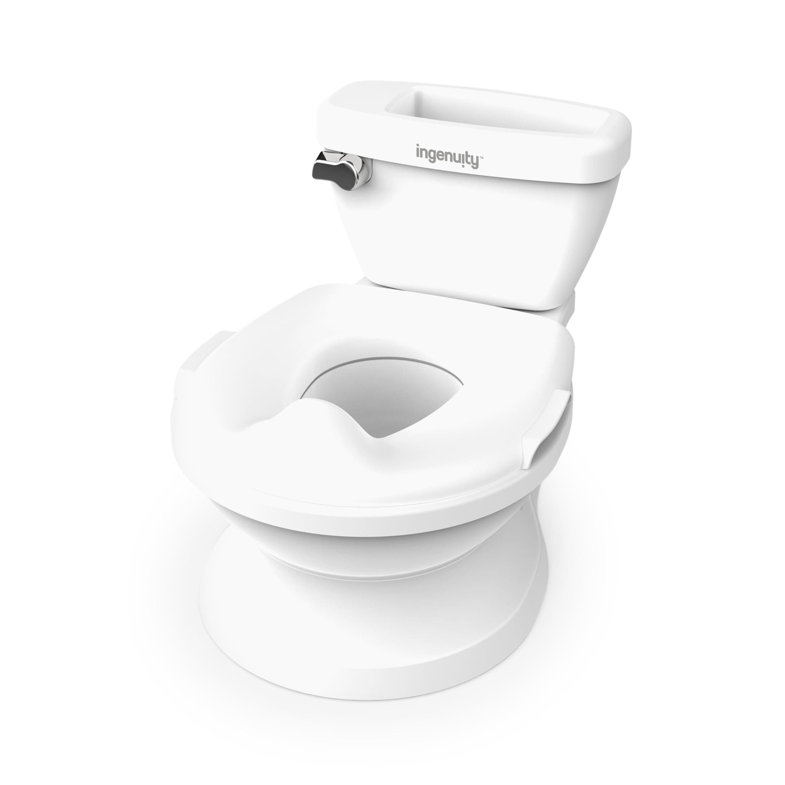Ingenuity My Size Potty Pro, Infant Potty Training Toilet, Lifelike Flushing Sound, Splash Guard, Easy to Clean with Removable Bowl, Wipe Storage, 18 Months + (White)