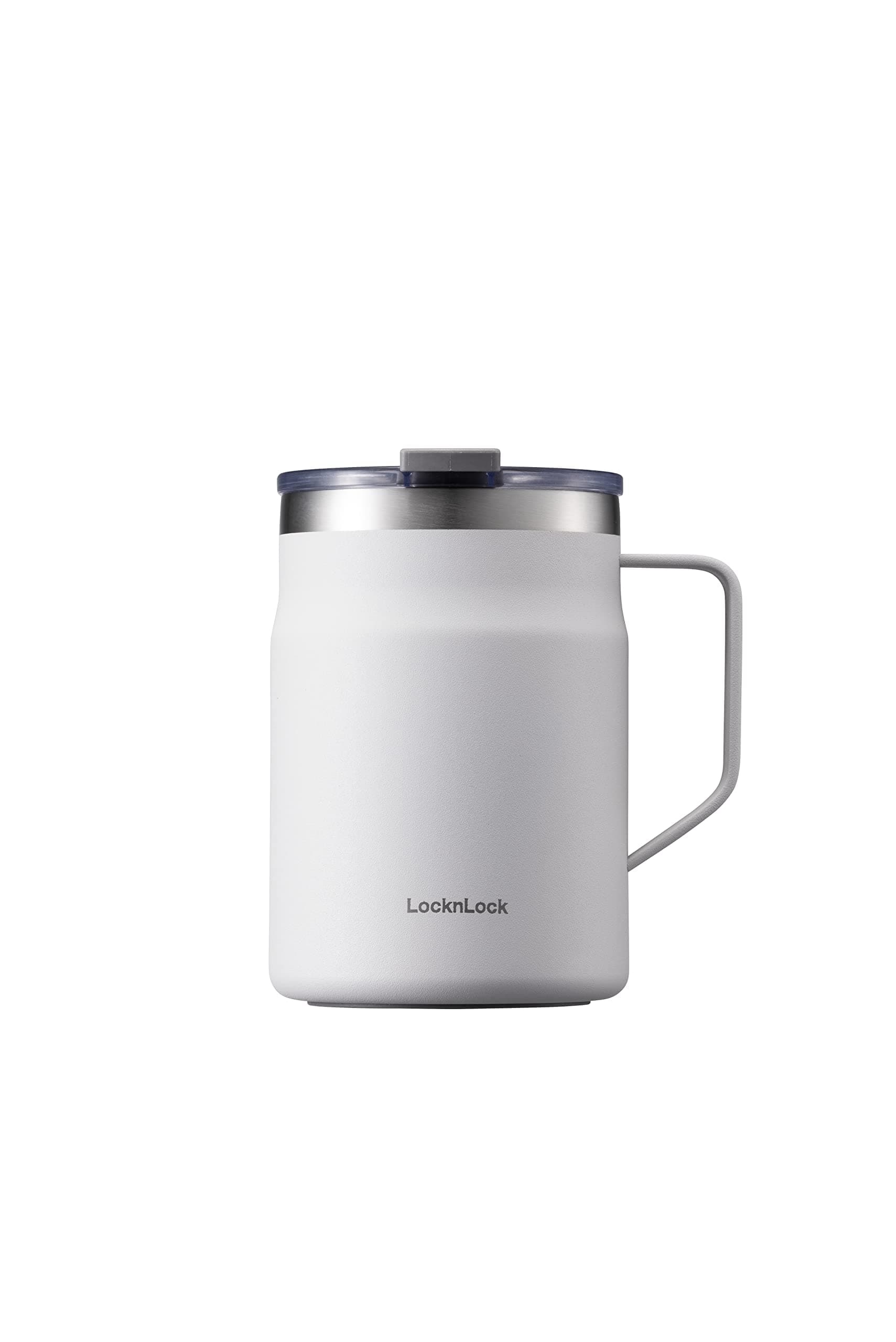 LOCK & LOCK Metro Mug with Handle & Lid Double Walled Stainless Steel Thermal Insulated, 16-Ounce, Off White