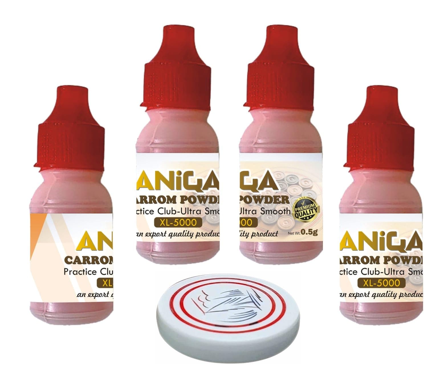 smooth Professional Carrom Board,disco powder extra| Fine Export Quality As Per International Specifications Practice XL for Board Game pack of 4 (total 20g) with 8mm stricker white