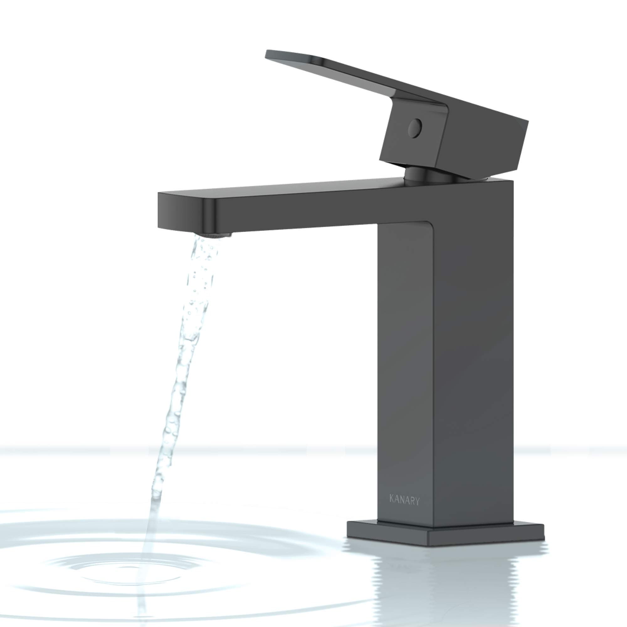 KANARY Bathroom Sink Faucet Solid Brass Body Modern Single Handle Basin Mixer Taps (Matte Black)