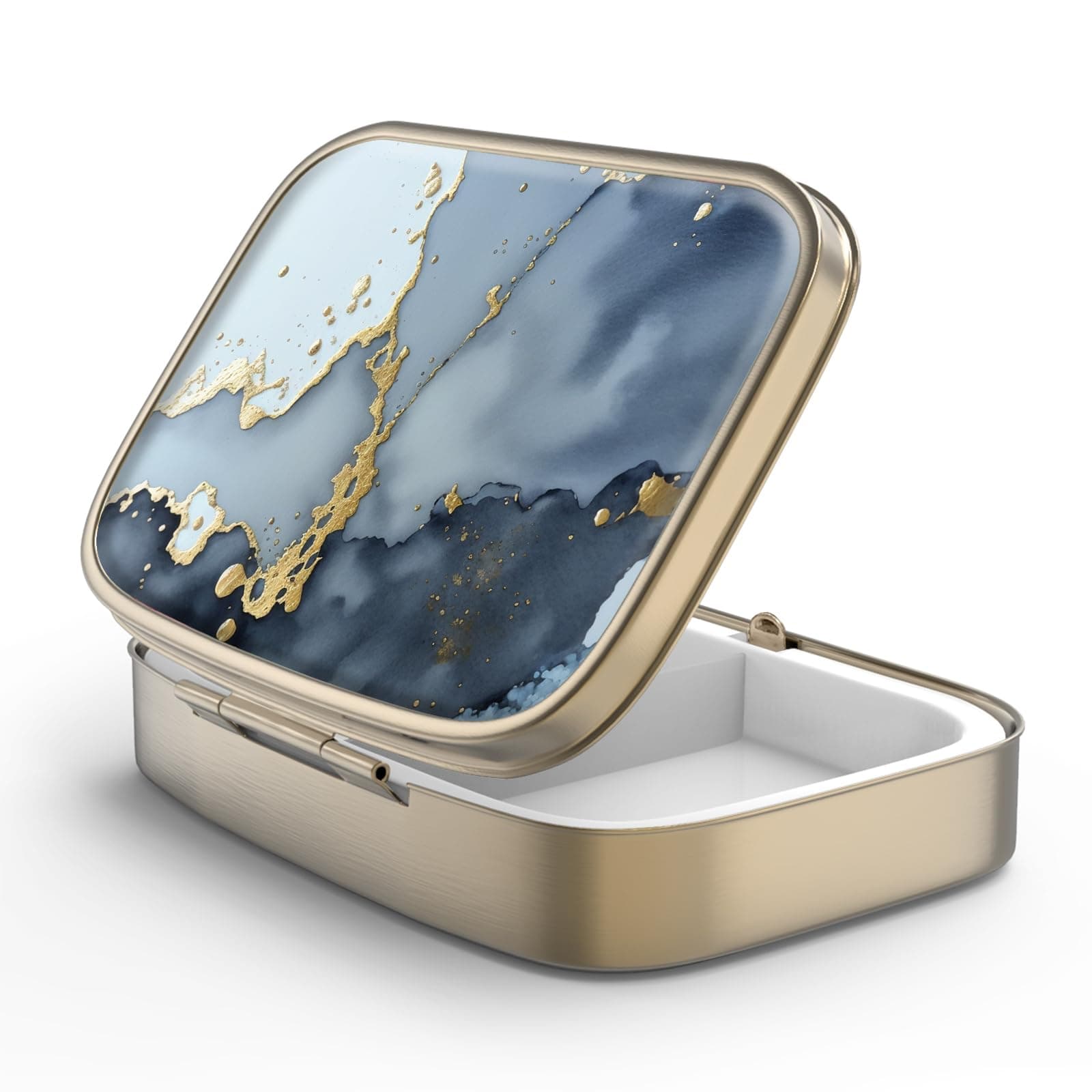 Pill Case Pill Box with Mirror Retro 2 Compartment Small Pill Case for Purse or Pocket Bronze Rectangular Pill Box or Vitamins, Fish Oil, Supplements, Pill Containe Travel Gifts(Black Gold Marble)