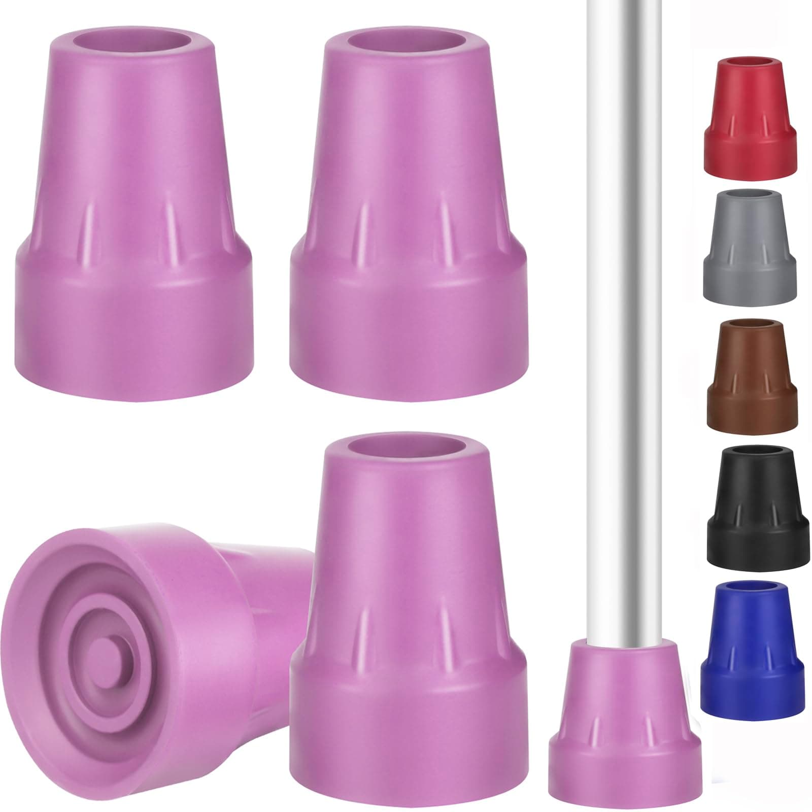 Crutch Tips Heavy Duty Replacement Rubber Cane,Hiking Walker Tips 3/4” Non-Slip All Terrain Caps Accessories for Canes, Rollator, Walkers, Universal Fit 4 PCS (Purple)