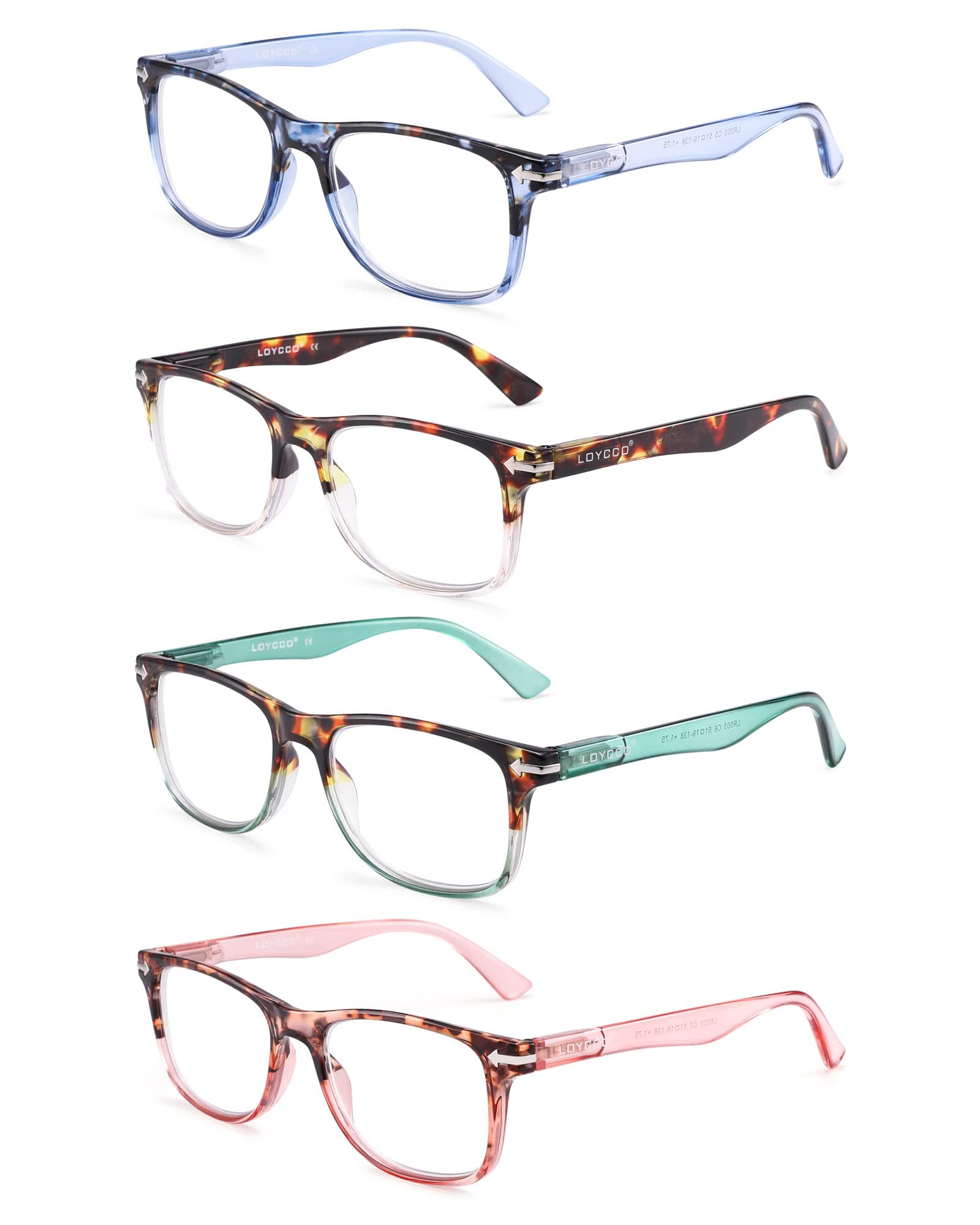 4 Pack Reading Glasses Blue Light Blocking Anti Eyestrain Lightweight Square Readers for Women Men 0.75