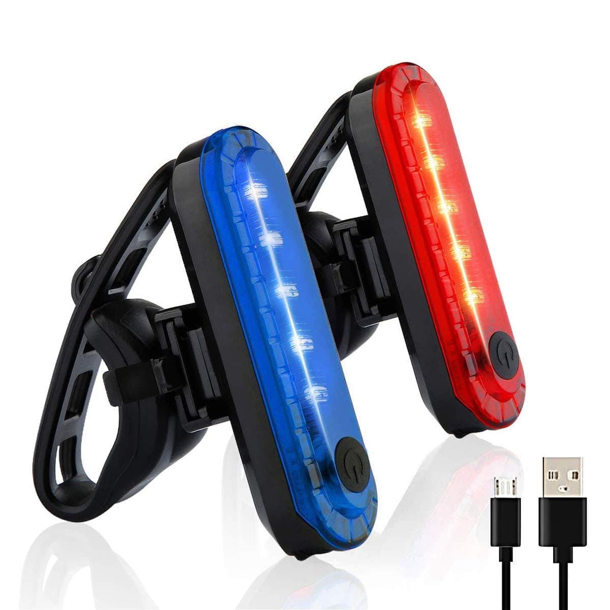 Red Blue Rear Bike Tail Light 2 Pack, Ultra Bright USB Rechargeable Volcano Bicycle Taillights, Red High Intensity Led Accessories Fits On Any Road Bikes, Helmets. (Red-1pc, Blue-1 pc)