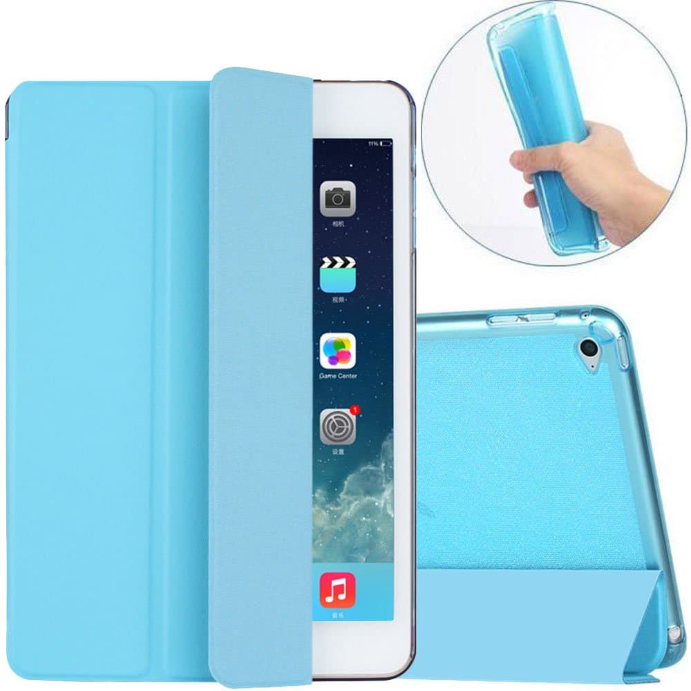 iPad Air 2 Case, Century Mall Soft TPU Case Smart Eather Case Cover, Super Slim Cover back and Smart Feature Built-in magnet for sleep/wake feature) for Apple iPad Air 2 (iPad 6 case)Tablet(blue)