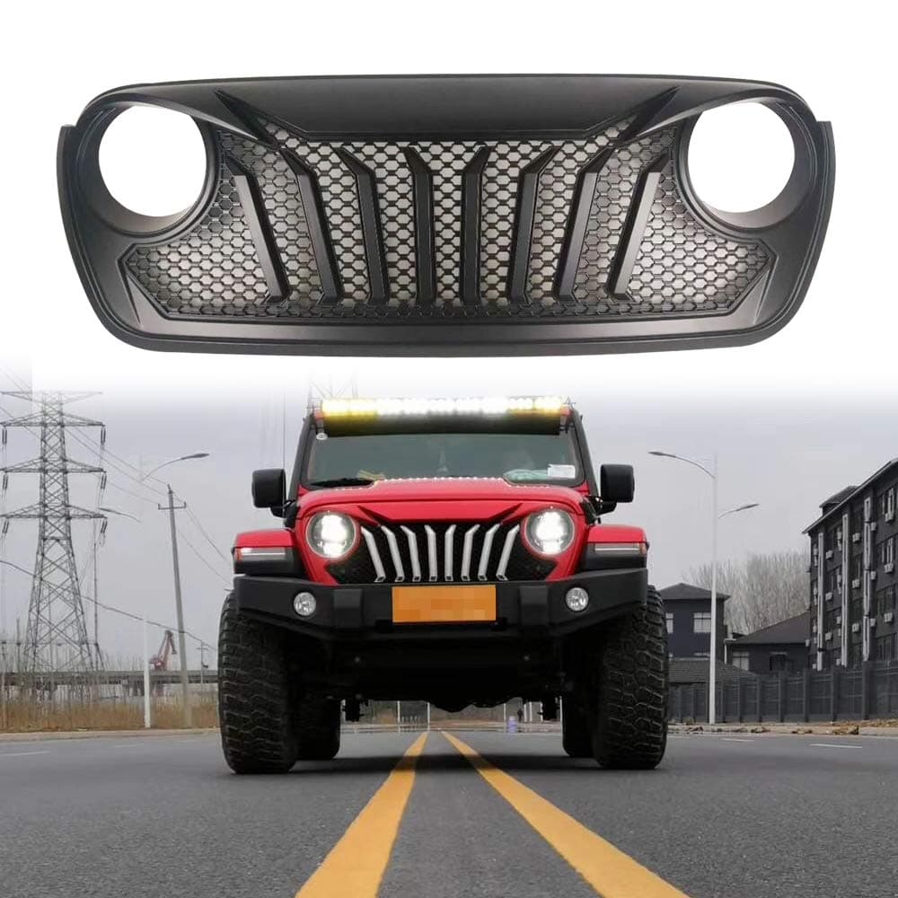 Lantsun Front Grille with Mesh Grill Matte Black Diamondback for 2018+ Wrangler JL JT