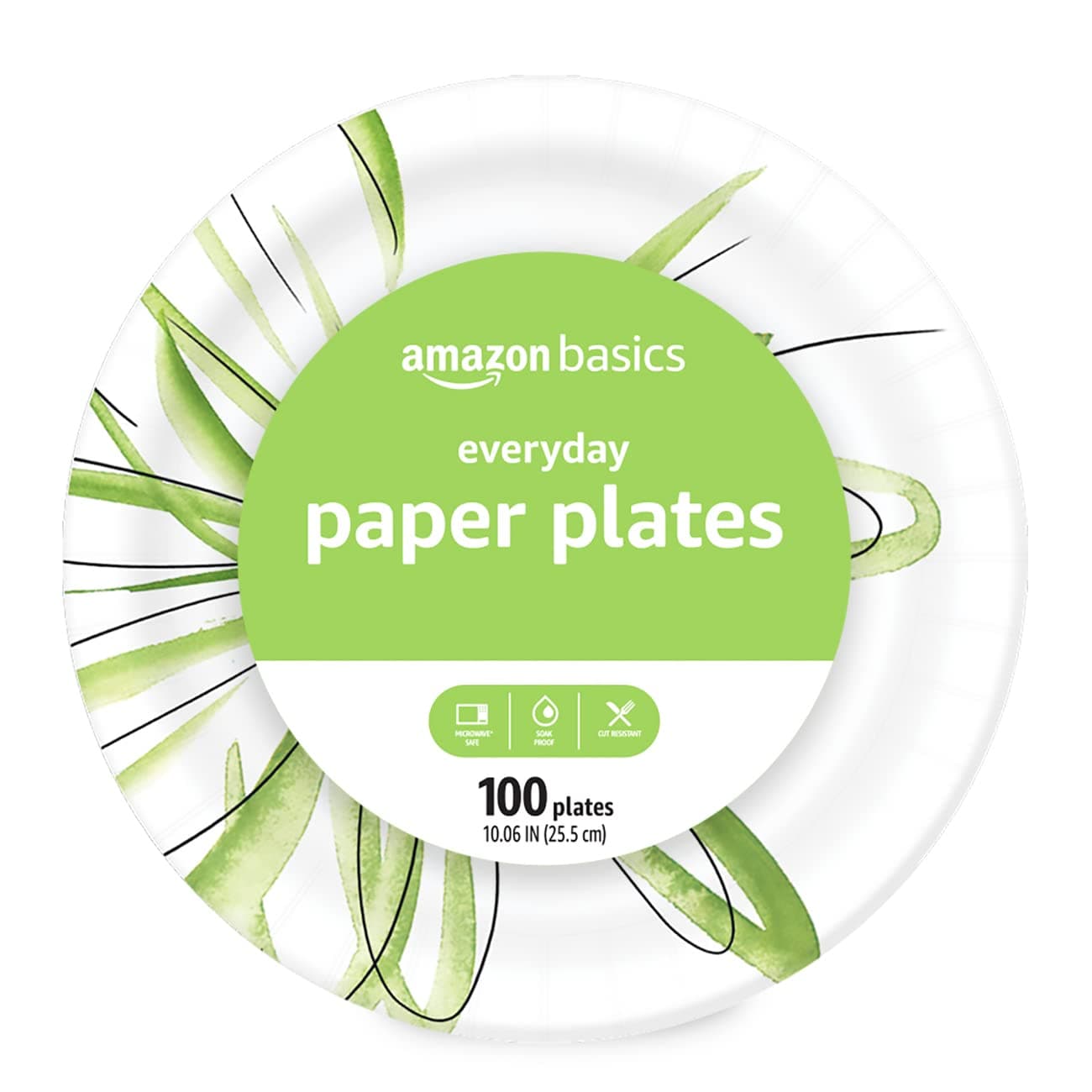 Amazon Basics Everyday Disposable Paper Plates, 10 Inch, Microwave-Safe, Cut Resistant, Soak-Proof, 100 Count