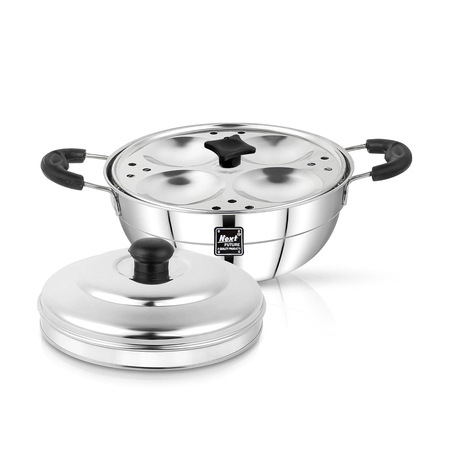 Next Future Idli Steamer, 2 Plate, 8 Idlis, Stainless Steel Idli Maker/ Cooker, Induction and Gas Stove Compatible, MK-8I, Silver