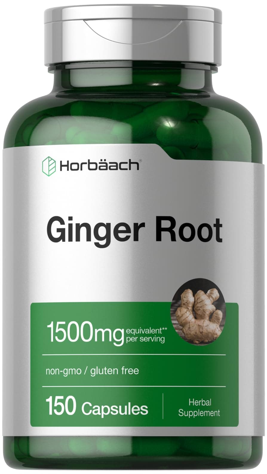 Horbäach Ginger Root Capsules | 150 Pills | Non-GMO, Gluten Free | Ginger Root Extract