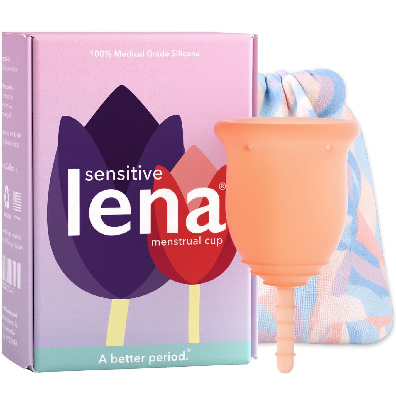Lena Sensitive Menstrual Cup - Ultra-Soft Reusable Silicone Period Cup for Sensitive Anatomy, 12-Hour Comfort, Gentle & Leak-Free Protection - Coral, Small
