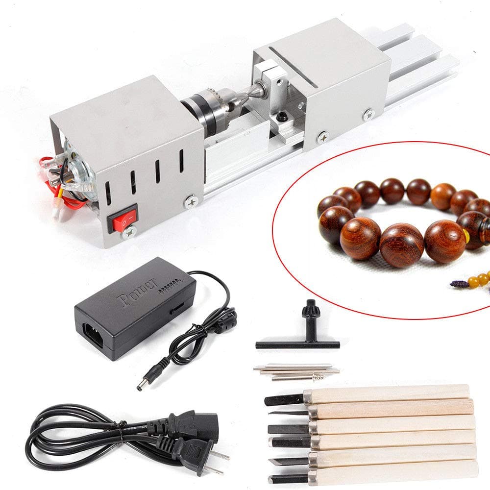 Mini Lathe Beads Polisher Machine DIY CNC Machining for Table Woodworking Wood DIY Tool Lathe Standard Set