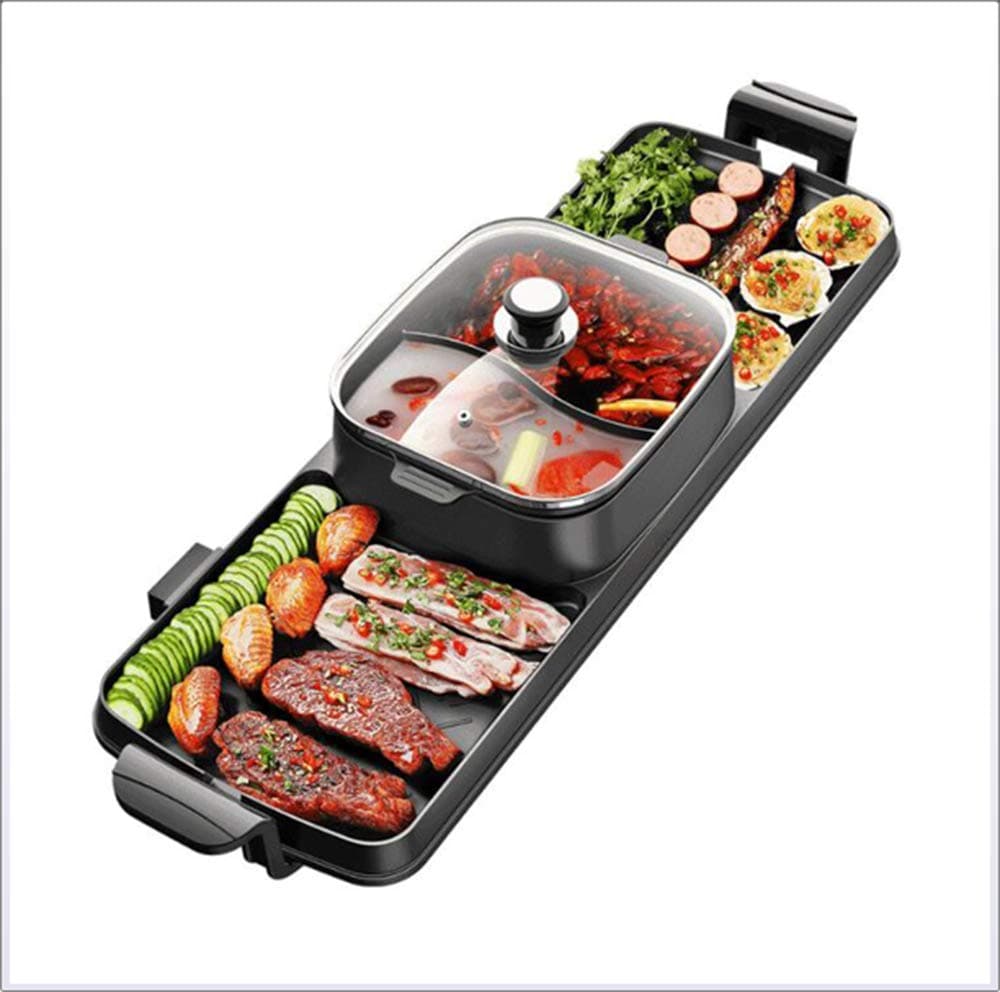 YJIUJIU BBQ Grill and Hot Pot,Multi-Function Barbecue Hot Pot Double Pot Electric Grill Home Electric Baking Tray Korean Style Dual Control