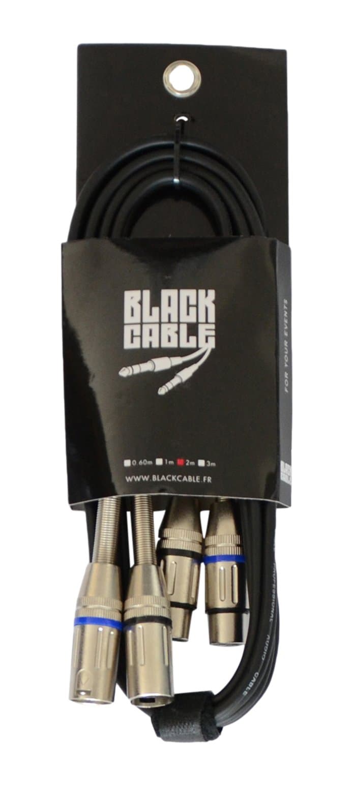 Black Lanyard Strap BCA1018 Cable 2 XLR Male/2 x XLR Female 1.5 m