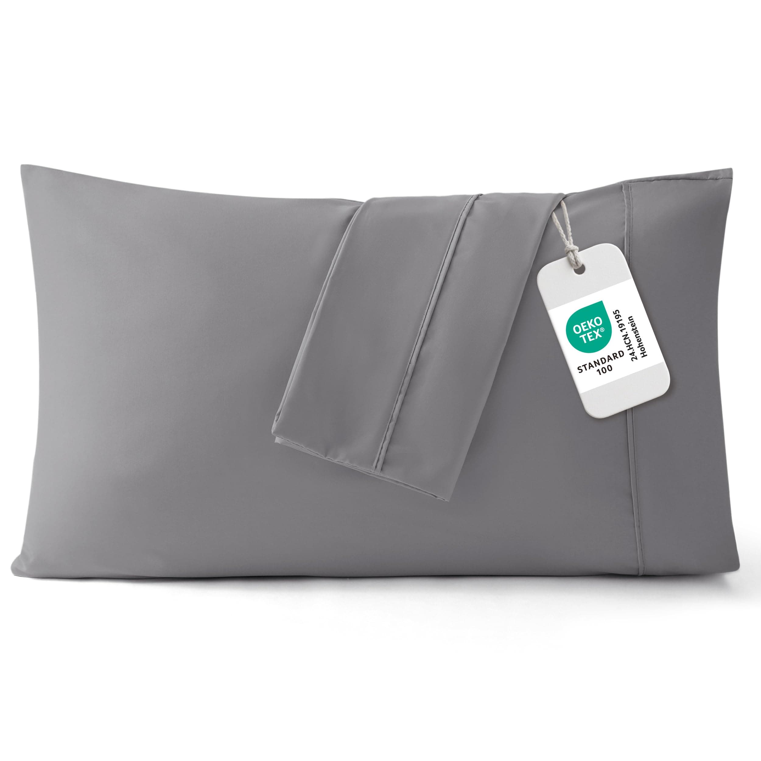 King Size Pillow Cases Set of 2 - Silver Grey Brushed Microfiber Pillowcases 2 Pack, Super Soft Pillow Case Cover with Envelope Closure for Kids, Wrinkle, Fade Resistant, 20x36 Inches