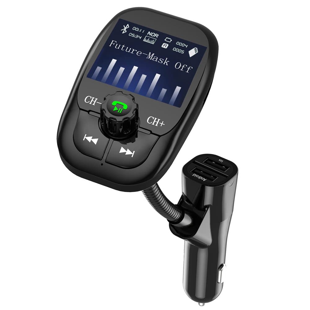 FM Transmitter, Anbero Car MP3 Player FM Transmitter Bluetooth Handsfree Car Kit Wireless Audio Adapter with USB Charger, 1.44inch Led Display, TF Card Slot, Microphone, AUX Input/Output