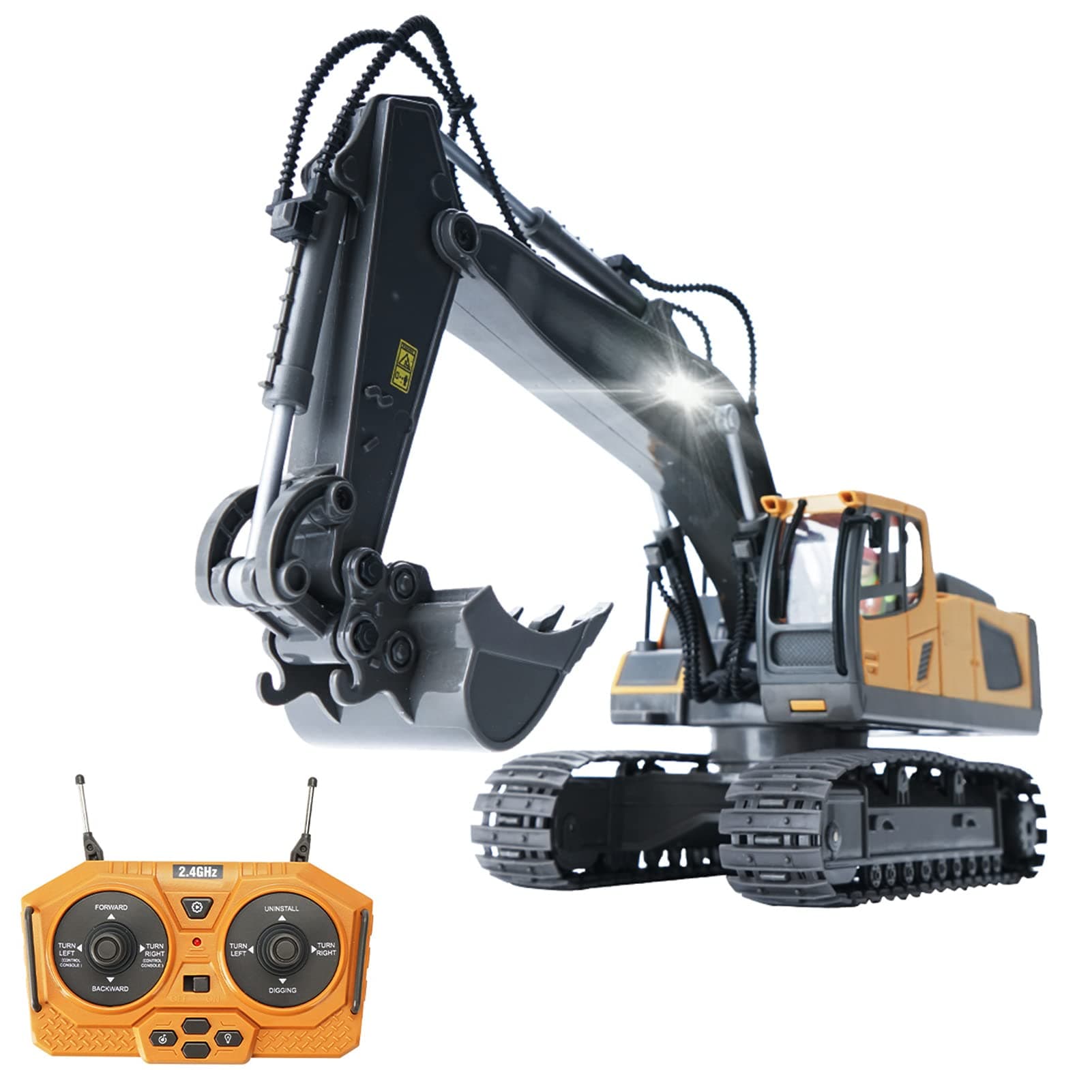 Eacam RC Excavator 1/20 2.4GHz 11CH RC Construction Truck Engineering Vehicles Educational Toys for Kids with Light Music