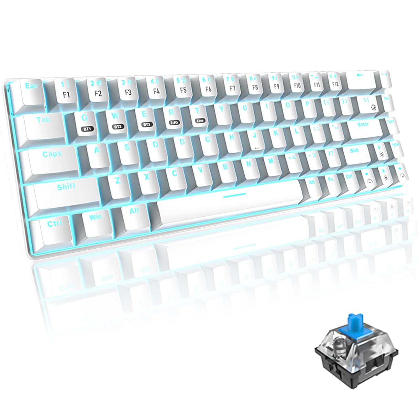 Basaltech Mechanical Gaming Keyboard with RGB LED Backlit and Sidelight, 61-Key Blue Switch Anti-Ghosting, Transparent Base Wired USB Small Compact Portable Design for Laptop, Computer, Mac