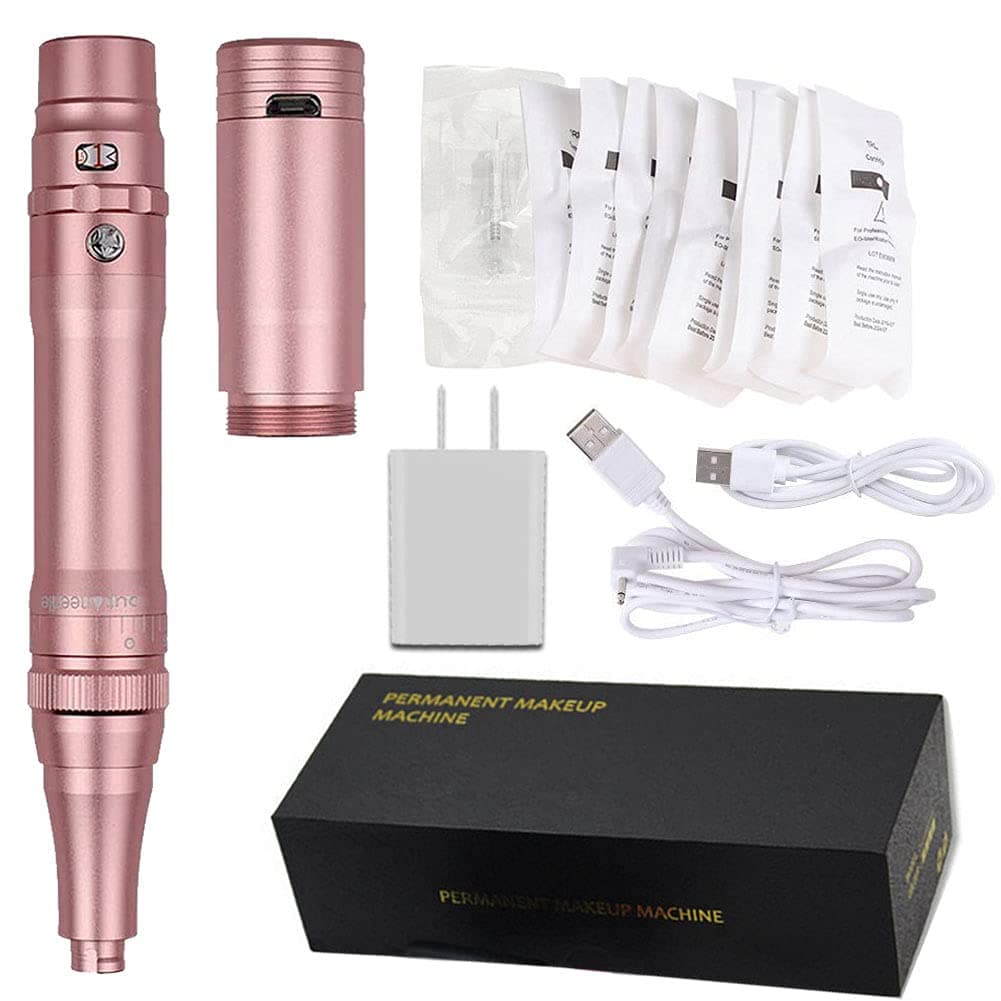 Permanent Makeup Rotary Tattoo Machine Eyebrow Pen Machine with 10PCS Needles For Eyebrows,Lips,Eyeliners B950b (Rose Gold)