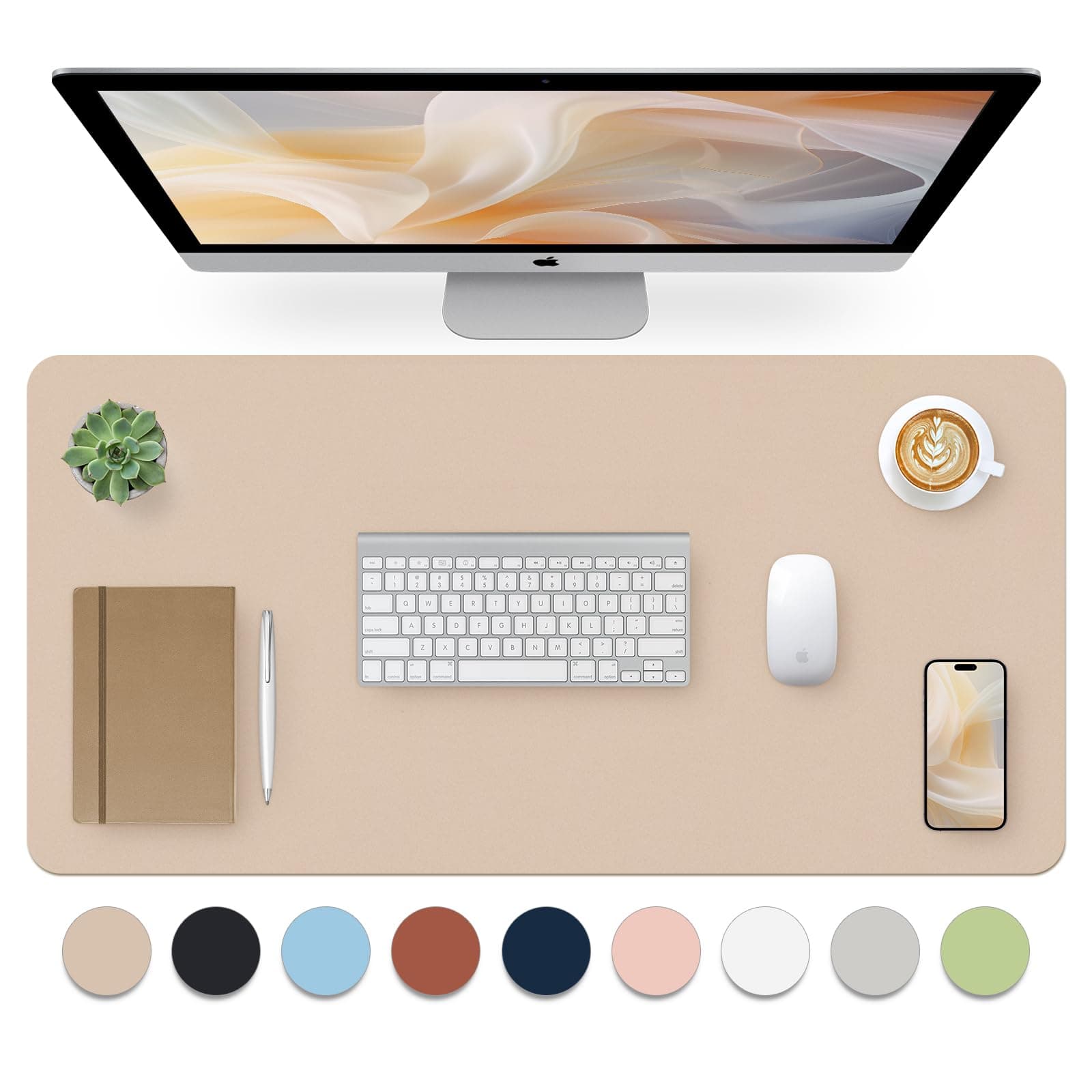 Leather Desk Pad, Mouse Pad, Non-Slip Desk Protector Mat, Leather Desk Blotter, Computer Desk Pad, Waterproof Desk Mat for Office Home Decor - Beige (31.5×15.7 Inches)