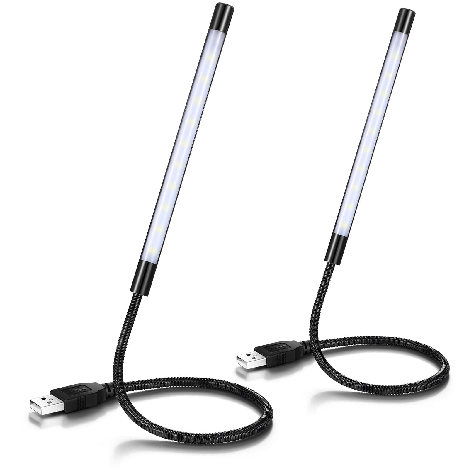 Tujoe 2 Pieces USB LED Light for Laptop Keyboard Gooseneck Light Computer Lamp Flexible Stick Dimmable LED Lamp Touch Switch for Reading Book(Black)