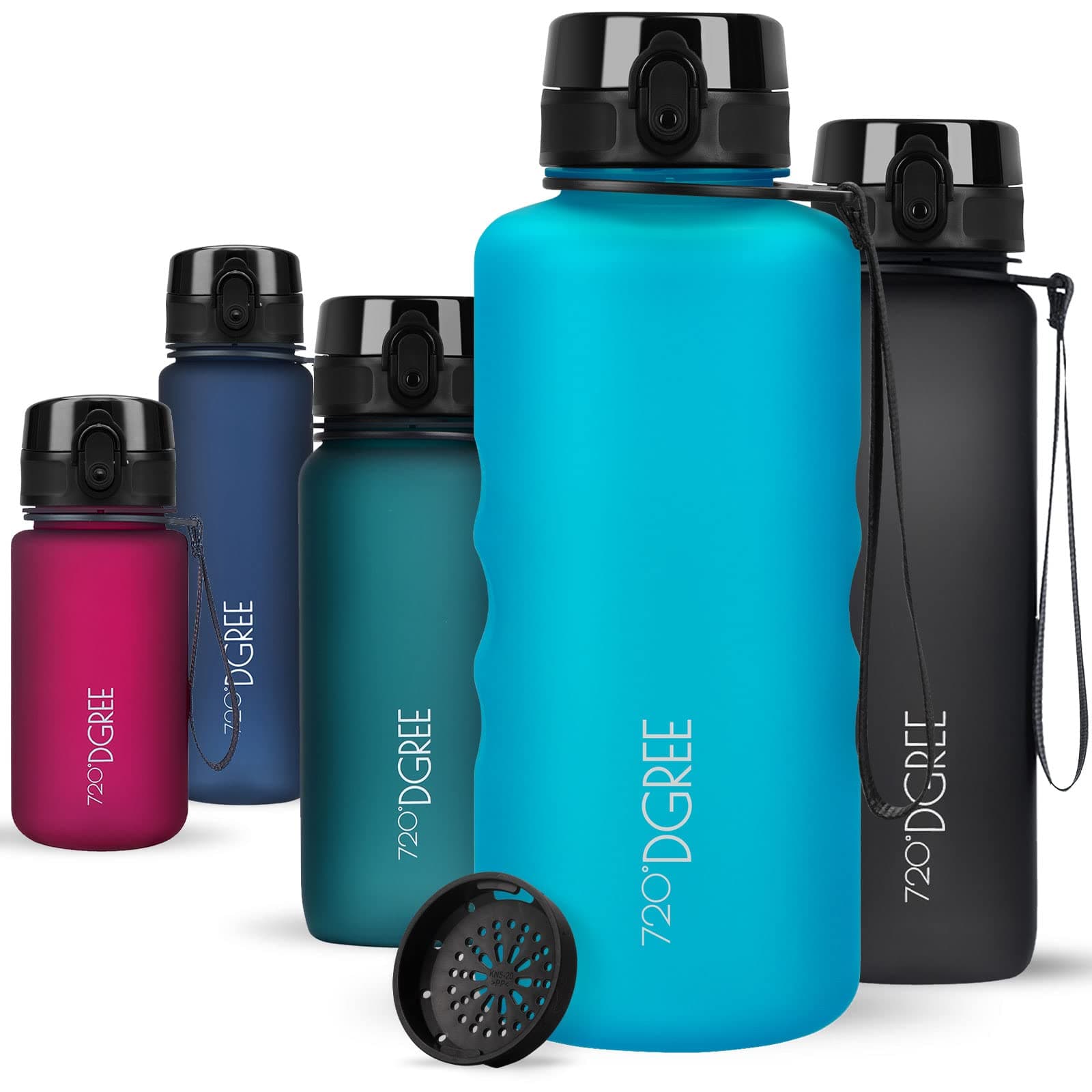 720°DGREE UberBottle 2L + Fruit Sieve Soft Touch BPA-Free Leak-Proof XXL Water Bottle Ideal for Sports, Gym, Hiking, Camping, University, Yoga, Work