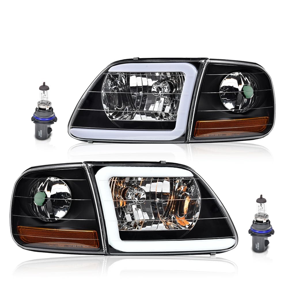 CNNELL Headlights Assembly Compatible with 2005 2006 2007 2008 2009 Ford Mustang 2PCS Driver&Passenger Side Headlight Headlamps(Smoky lens Black Housing Amber Reflector)