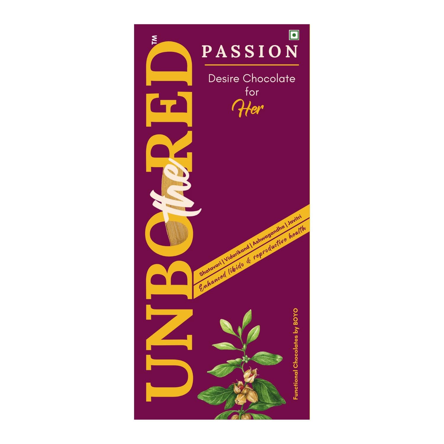 UNBOtheRED Functional Chocolate | Premium Dark Chocolate With Natural Ingredients | Boosts Mood, Energy & Passion | Ideal For Gifting & Personal Indulgence (Pack of 1, Passion),58 G