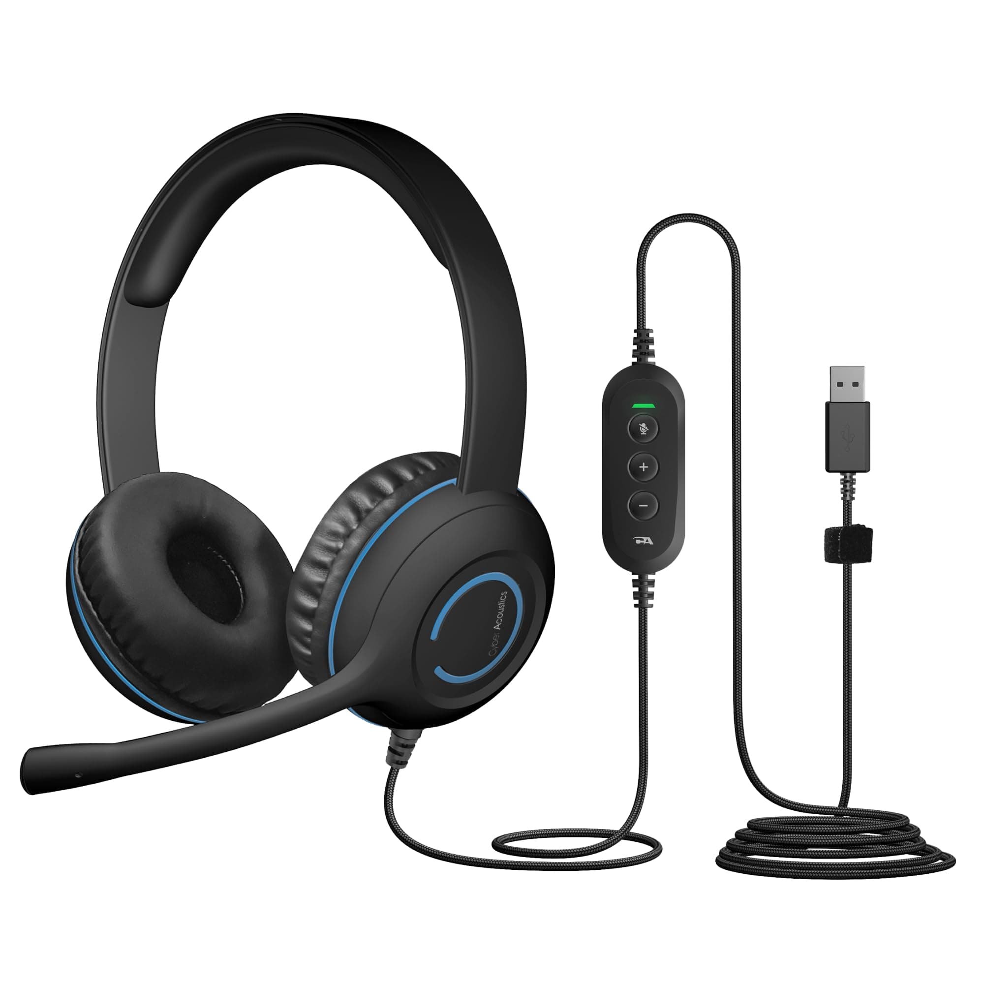 Stereo USB Headset (AC-5008A), in-line Controls for Volume & Mic Mute, Adjustable Mic Boom for PC & Mac, Perfect for Classroom or Home