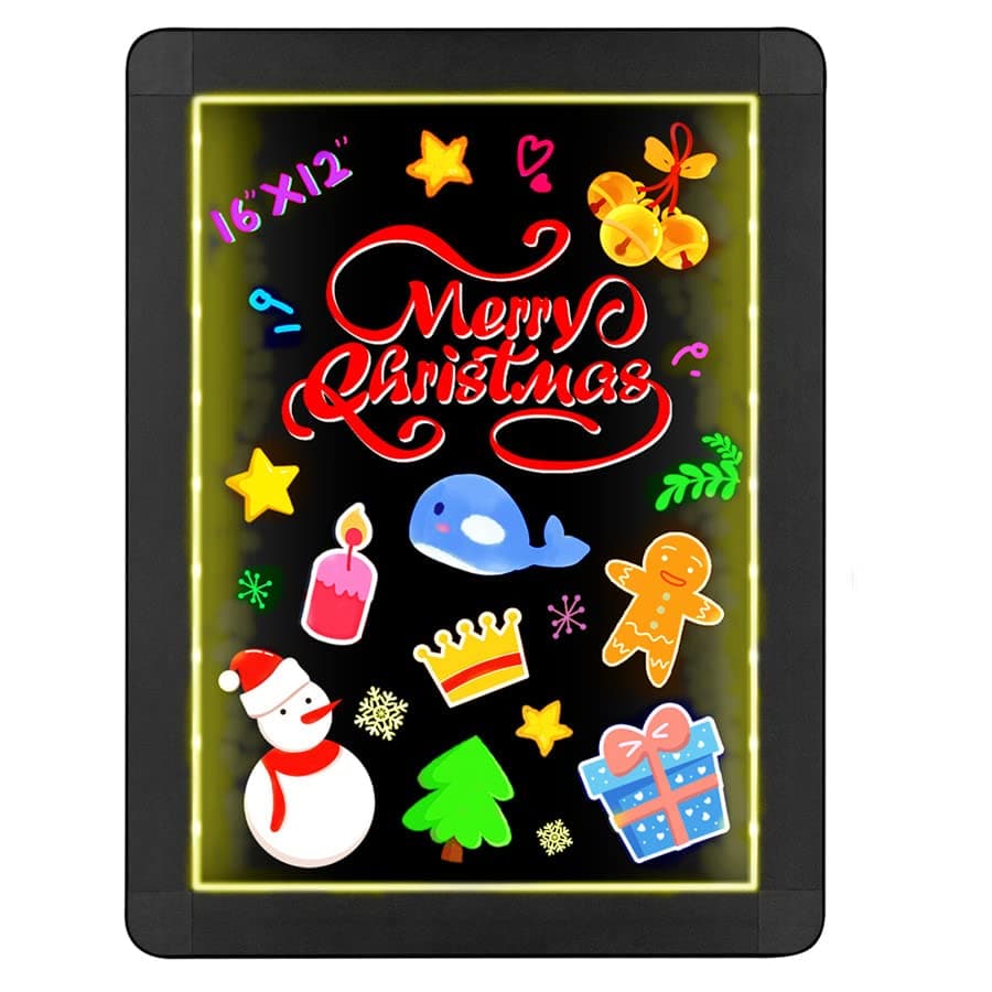 LED Message Writing Board, 16" x 12" Flashing Illuminated Erasable LED Drawing Learning Chalkboard Neon Effect Menu Sign with 10 Markers 7 Flashing Mode for Store Bar School Wedding