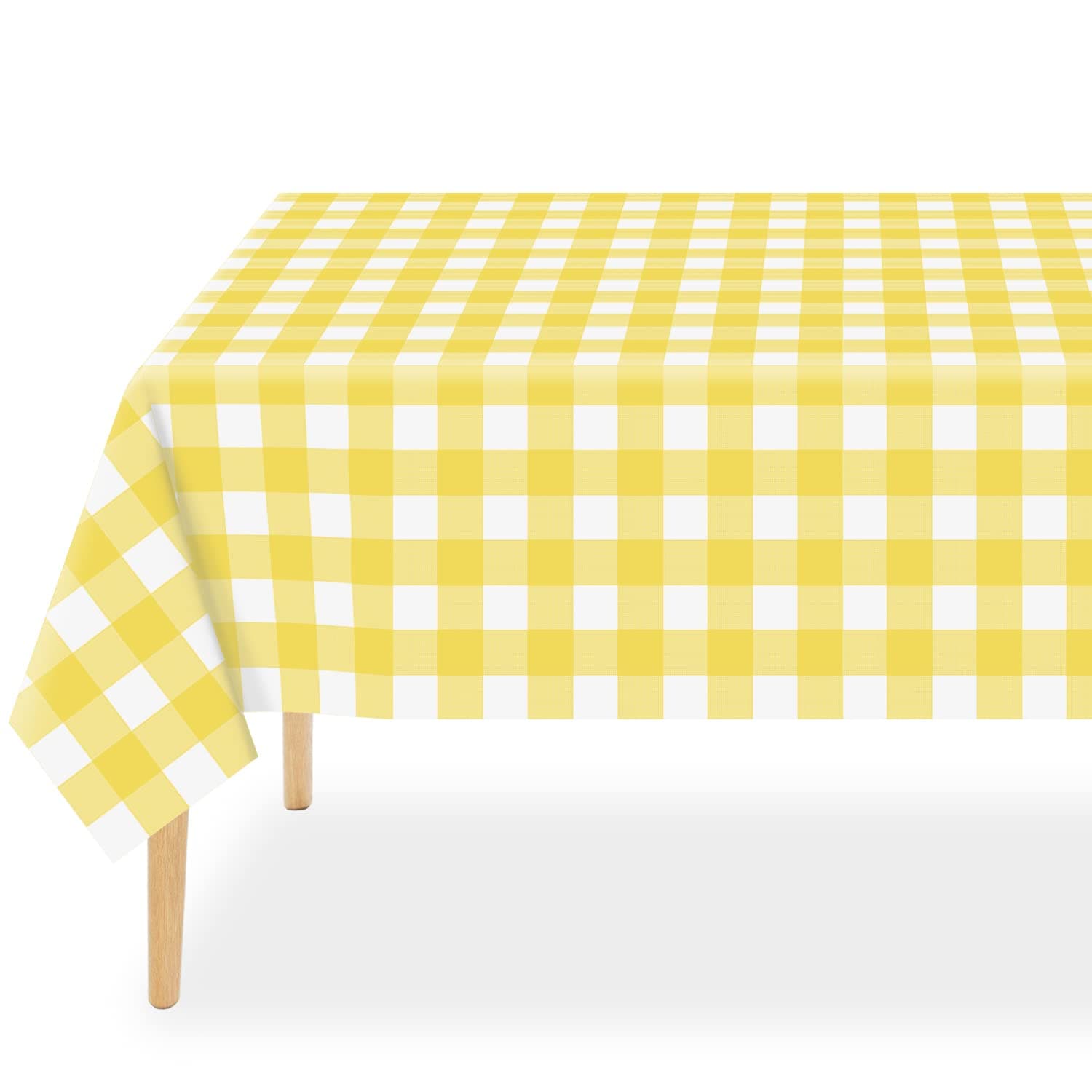 QIKSION Yellow Gingham Tablecloth Disposable 3 Pack, 54 x 108 Inch Yellow and White Checkered Table Cloth for Rectangle Tables, Plastic Table Cover