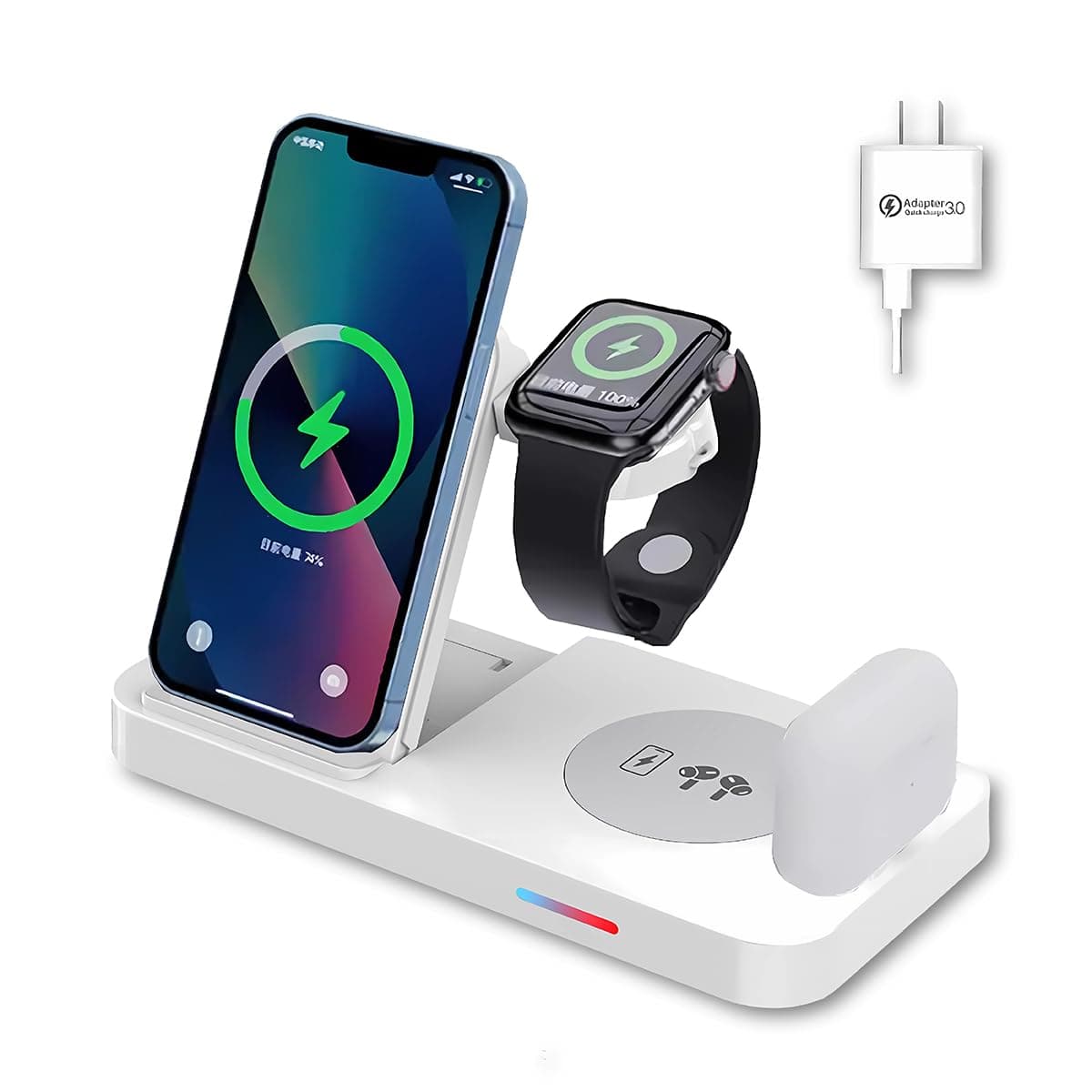 6-in-1 Fast Wireless Charging Station for iPhone 16/15/14/13, Apple Watch Ultra/9/8, AirPods Pro,18W Qi-Certified (B19-C-WHITE)