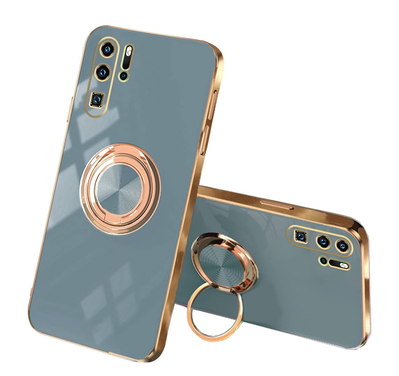 Compatible with Huawei P30 Pro Case Ring Holder Magnet Green, Huawei P30 Pro Phone Case Silicone Shockproof Plate Luxury Slim Cover (Grey)