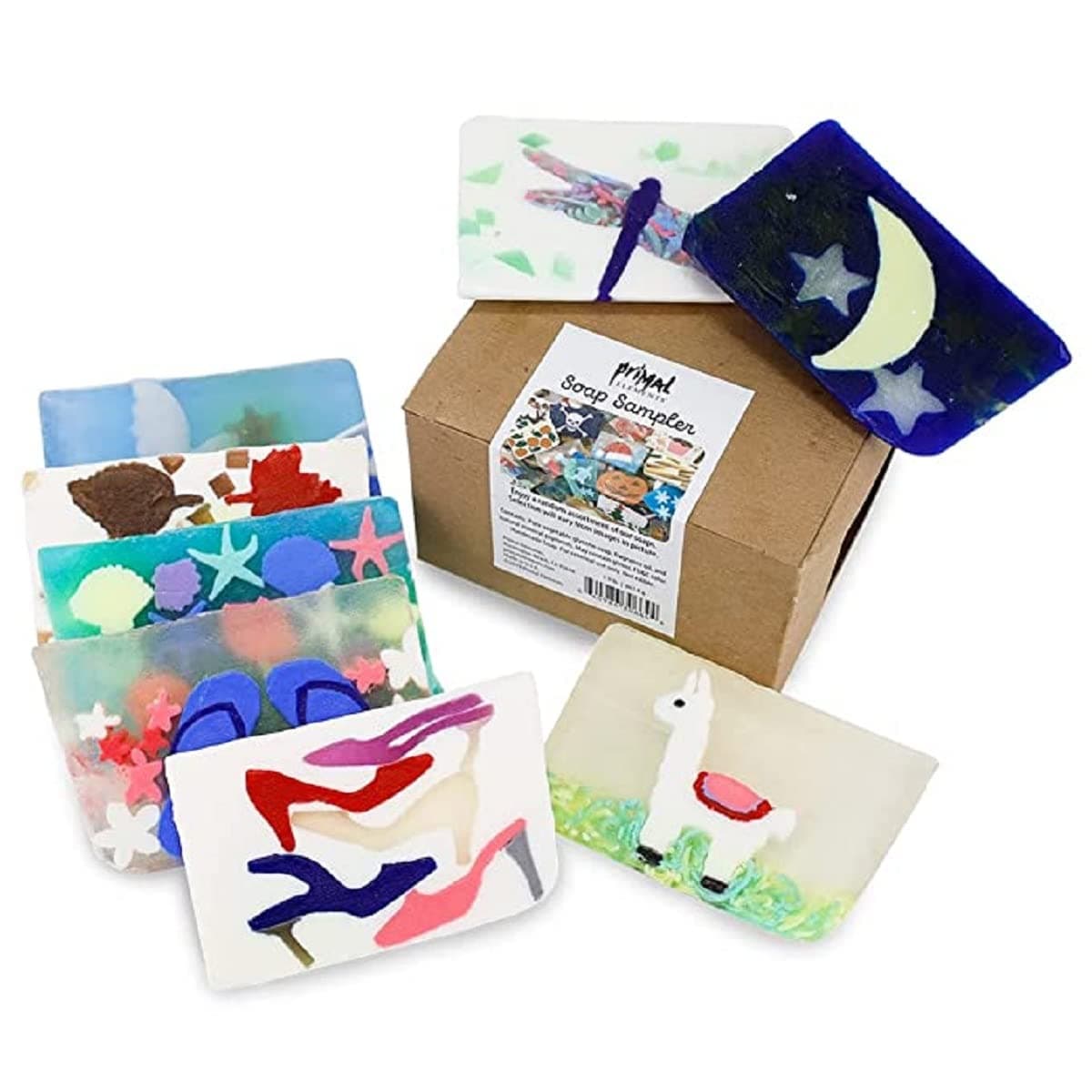 Primal Elements Soap Box Sampler - Mystery Box of a Variety of Unisex Bar Soap (GRABBAG) - Unique Designs, Rich Lathering, Moisturizing, and Wonderful Scented Glycerin Soaps