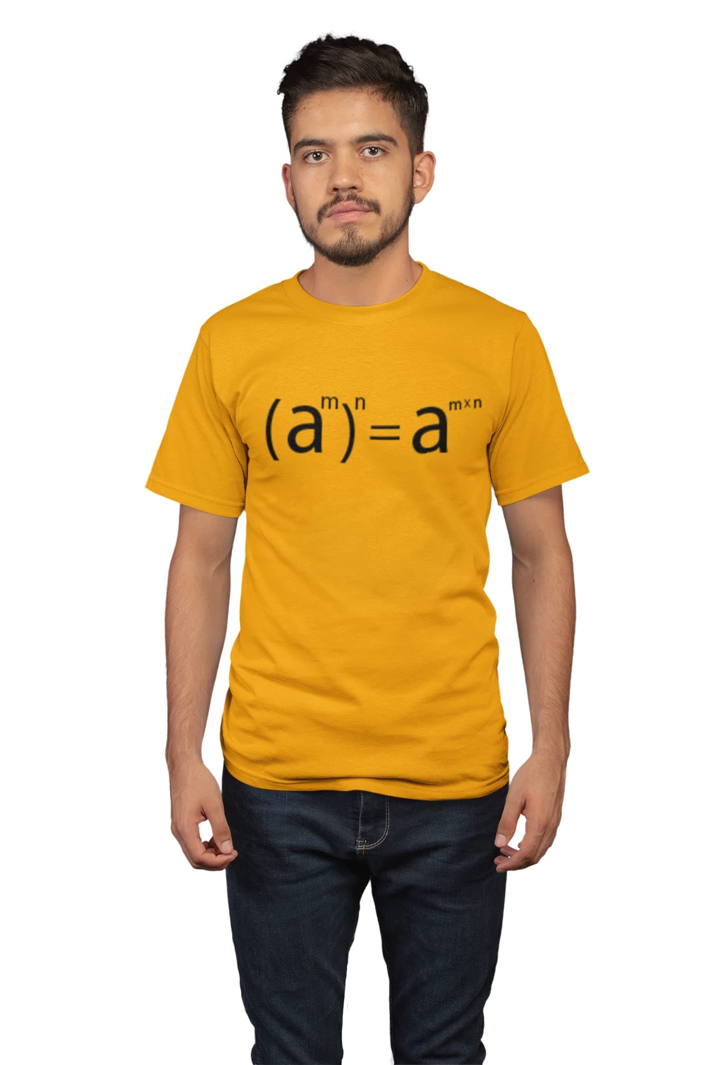 REVAMAN (a Square m n= a Square mxn - Clothes for Mathematics Lover - Suitable for Math Lover Person Yellow Round Neck Cotton Half Sleeved T-Shirt with Printed Graphics