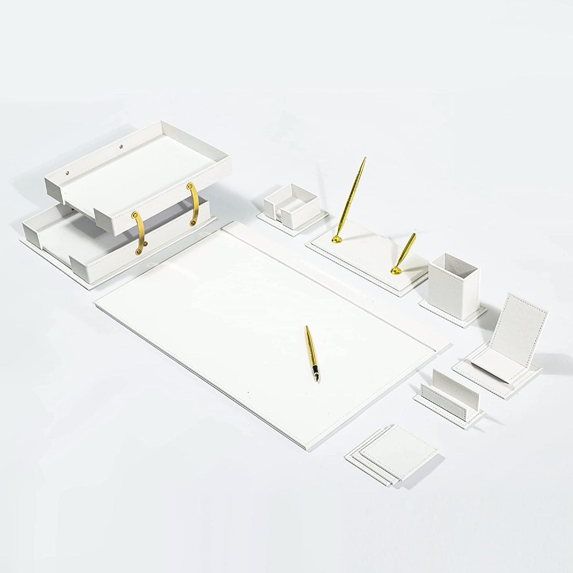 MOOGCO Bonded Set Luxury Leather Desk Pad & Organization Essentials Organizer (White)