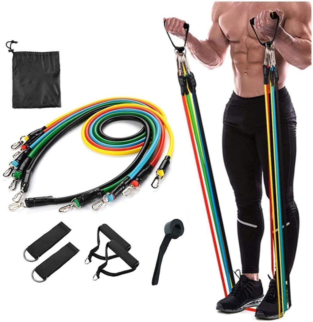 AMBOR Resistance Bands Set (11pcs), Exercise Workout Bands with Handles, Door Anchor, Portable Bag, Legs Ankle Straps for Strength Training, Physical Therapy, Home Workouts, Stackable Up to 150 lbs