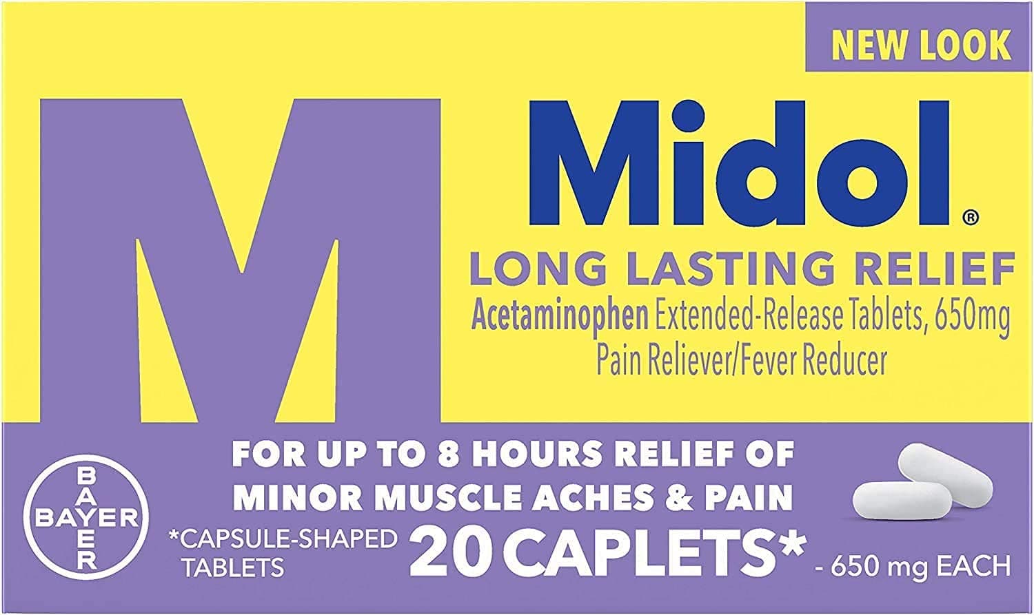 Midol Long Lasting Relief - 20 Caplets, Pack of 4