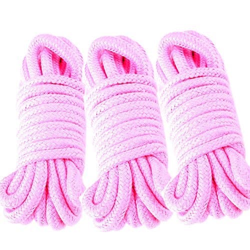 Moonight All-Purpose Soft Cotton Rope Long Soft Rope 64-Foot 20m Soft Twisted Cotton Rope Utility Rope (Red,Black,Purple,Pack of 3) (Pink)