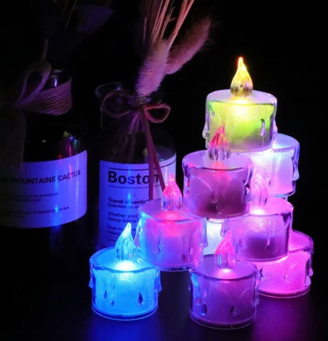 Adorazone Crystal Light Changing Electronic Diyas Eco Friendly E- Diya Candles for Festival, Diwali Ganpati Decoration, Home Decor Items (24)