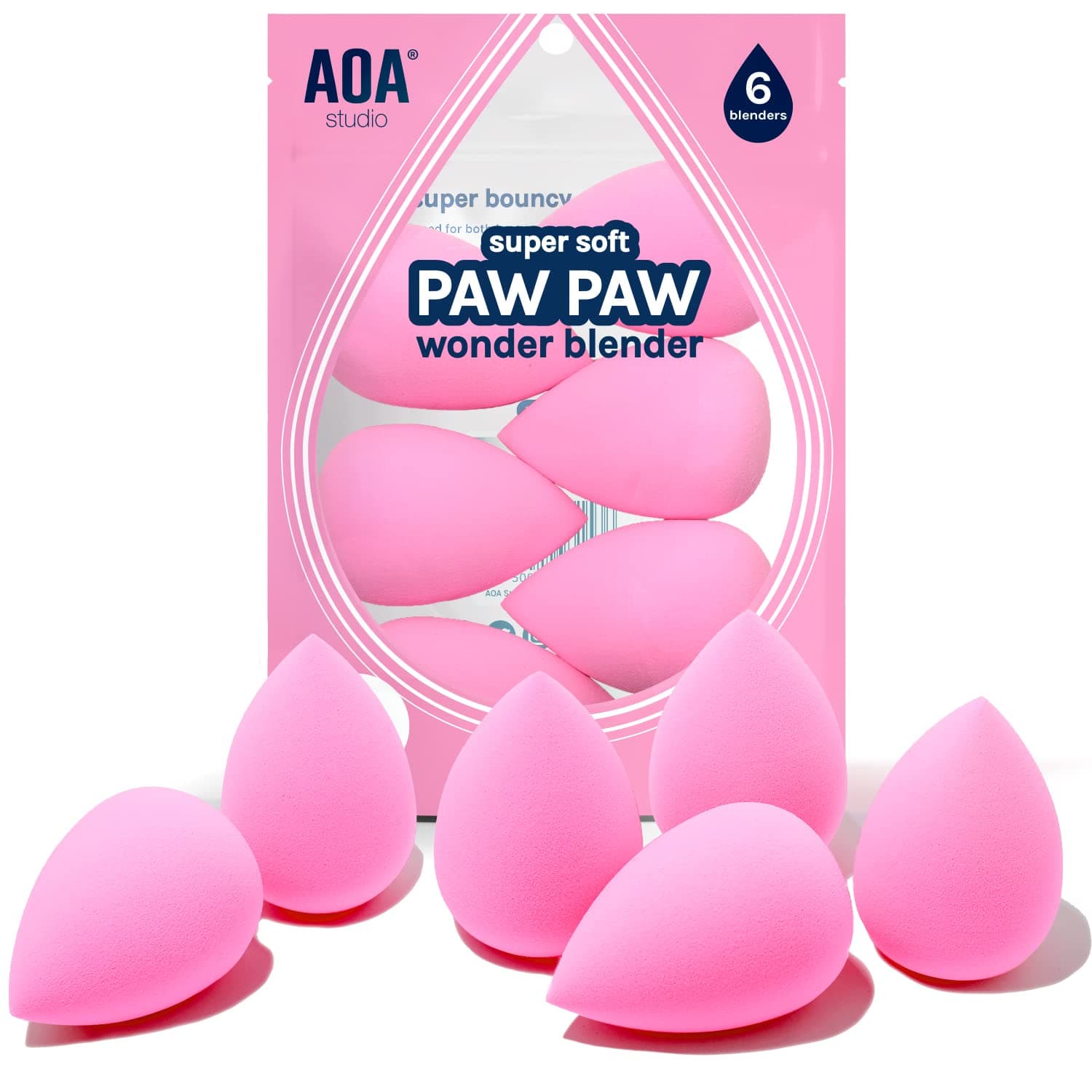 AOA STUDIO Collection Makeup Sponge Set Makeup Blender Latex Free and High-definition Set of 6 Makeup Blender For Powder Cream and Liquid, Super Soft Wonder Blender Beauty Cosmetic