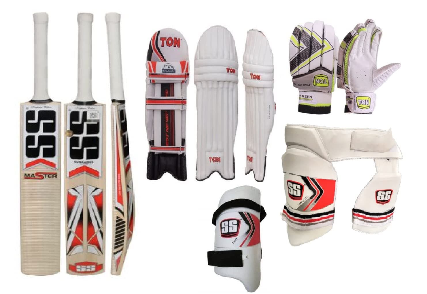 SS Full Cricket Kit Combo for Cricket Kit Regular Kit for Mens Womens with Batting Pads, Batting Gloves, Cricket Bat, Batting Combo Thigh Guard, Thigh Guard
