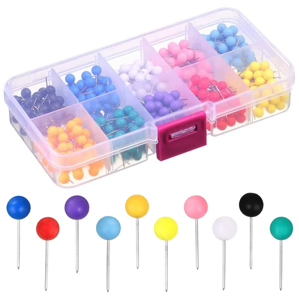 500 Pcs Map Push Pins, 1/8 Inch 10 Colors Plastic Round Head Tacks with Steel Points for World Map, Cork Board, Fabric Marking