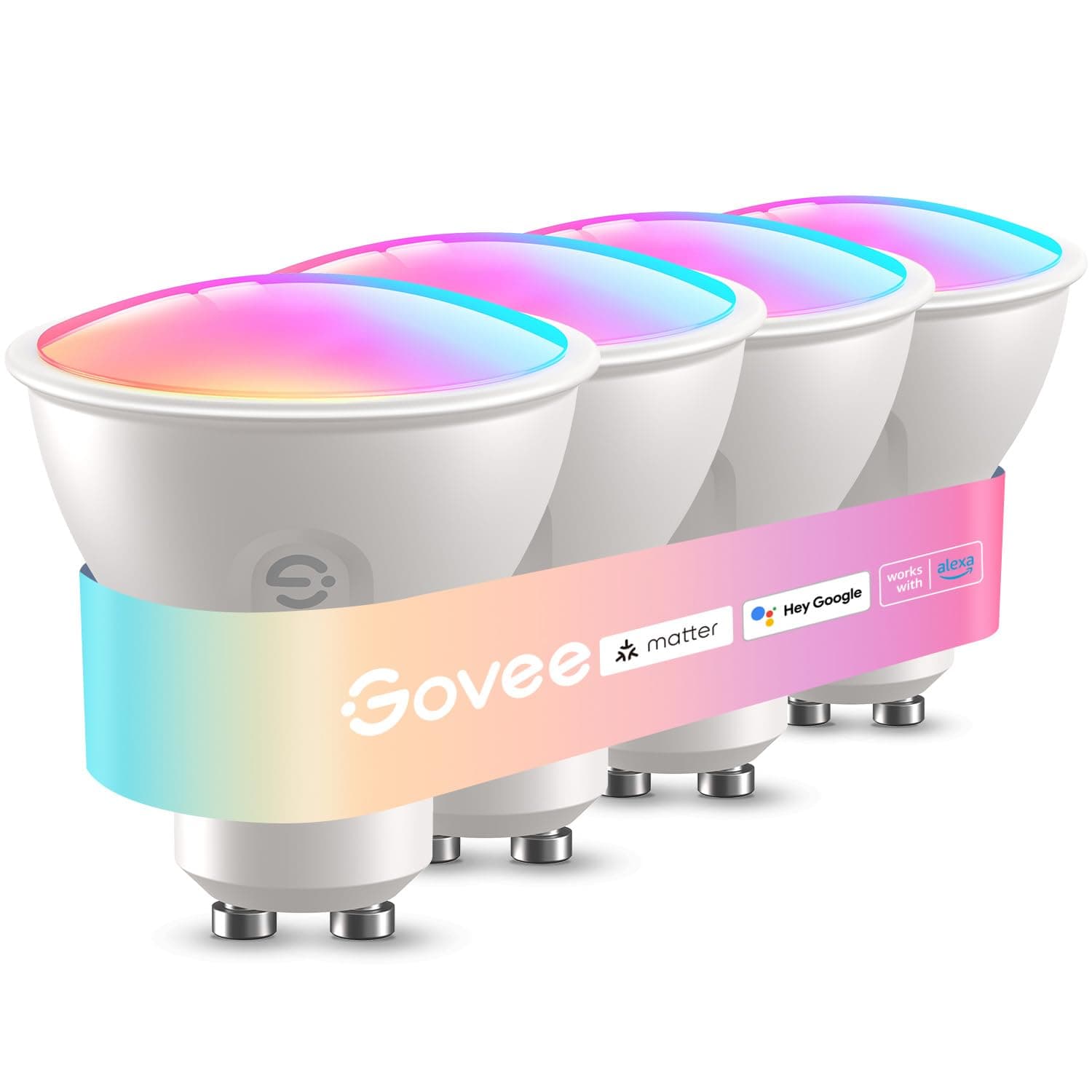 Govee GU10 Smart Bulb, Matter RGBWW Light Bulb Work with Alexa, Google Assistant, WiFi & Bluetooth Color Changing MR16 LED Bulbs, 64 Dynamic Scenes, Syncs with Music, 4 Pack, 400LM, GU10 Base