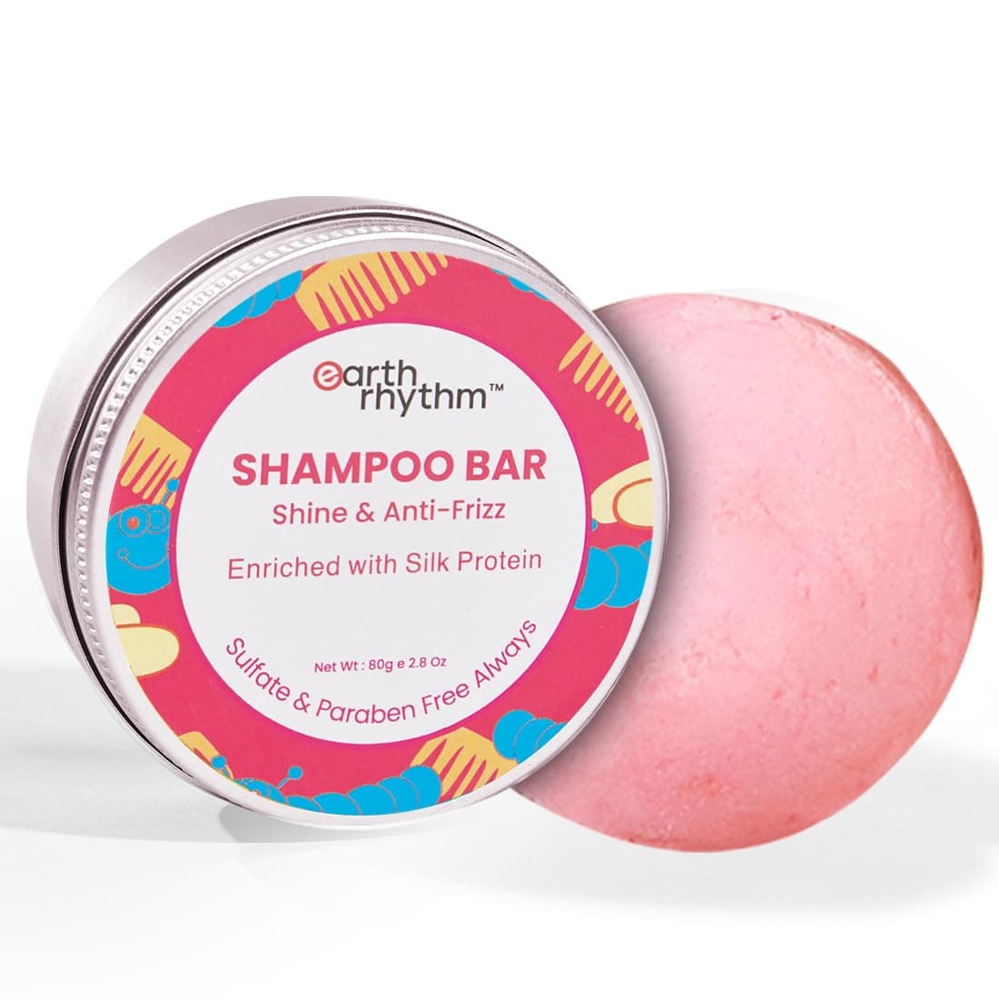 Earth Rhythm Silk Protein Shampoo Bars for Soft & Silky Hair, Sulphate & Paraben Free, Plastic Free (Tin Packaging) 80g