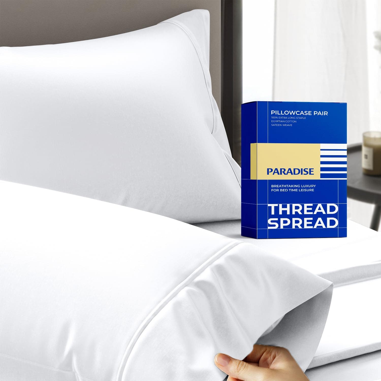 Thread Spread 100% Egyptian Cotton King Size Pillow Cases Set of 2 - Luxury 1000 Series Paradise Collection Pillow Cases King Size (White), Soft Cooling Hotel Egyptian Cotton Pillowcases
