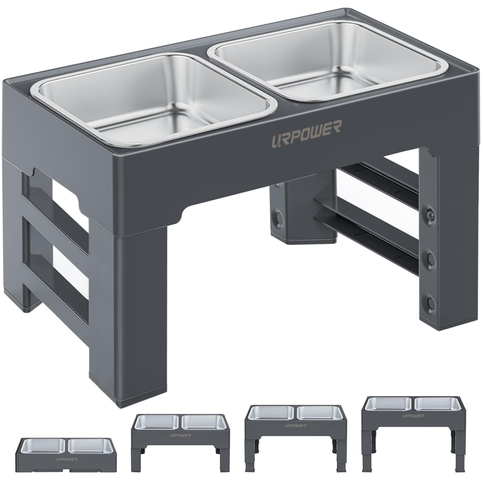 URPOWER Elevated Dog Bowls 4 Height Adjustable Raised Stand with 2 Large Stainless Steel Dog Food and Water Bowl for Small, Medium, Large Dogs and Pets
