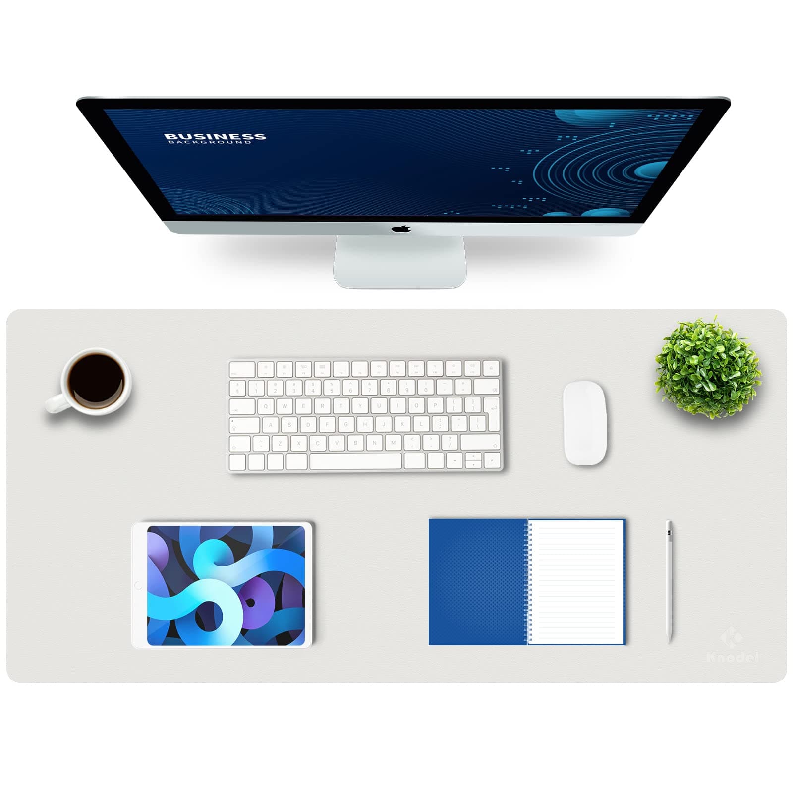 Large Office Leather Desk Mat, Mouse and Keyboard Pad, Computer and Laptop Mat, Desktop Protector and Cover, Writing Pad and Blotter (43x90cm, White)