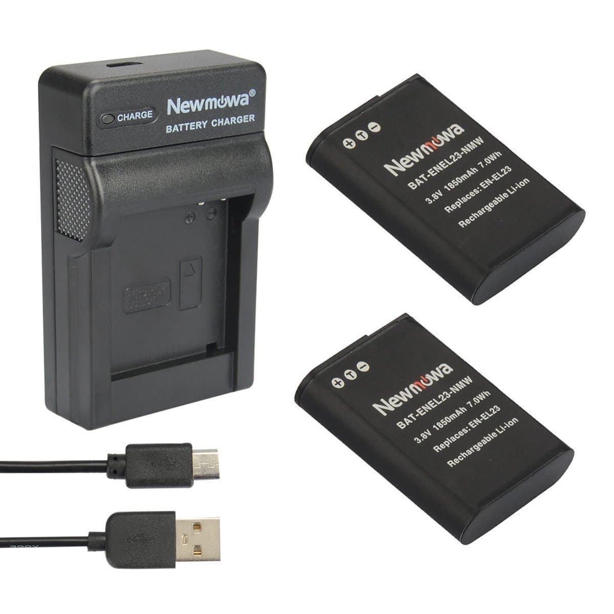 Newmowa® EN-EL23 Replacement Battery (2-Pack) and Portable Micro USB Charger kit for Nikon EN-EL23 and Nikon Coolpix B700, P600, P610, P610s, P900, P900s, S810c Camera (2 batteries+1 charger)