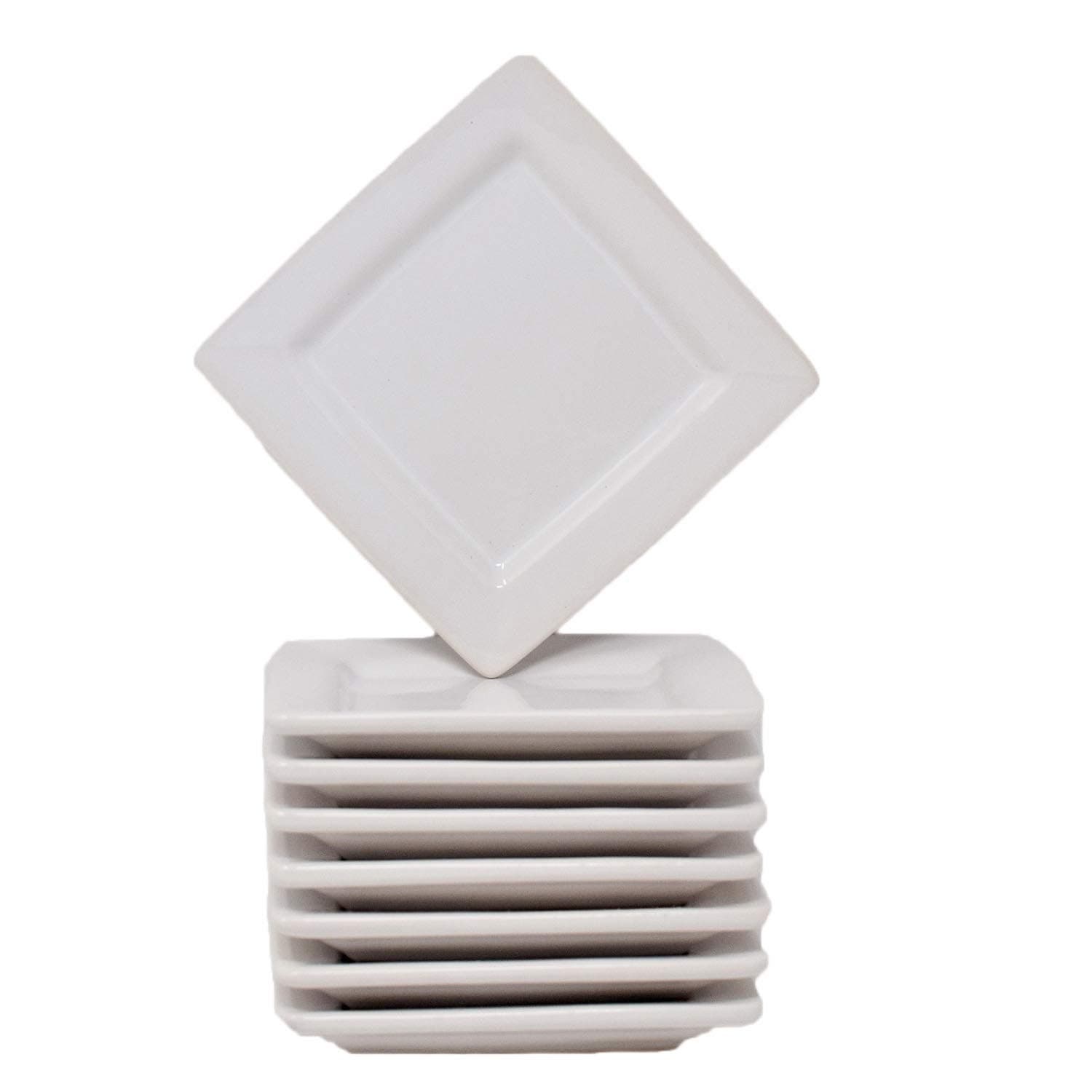 Small White Square Party Ceramic Plates Two Sets of 4 Bundle 4 Inch x 4 Inch