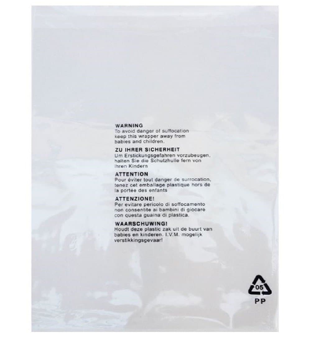 100 x Self Seal Crystal Clear Poly Bags With Suffocation Warning in 5 Languages Great For FBA Stock Poly Bagging (254 x 305mm (10 x 12 Inches))